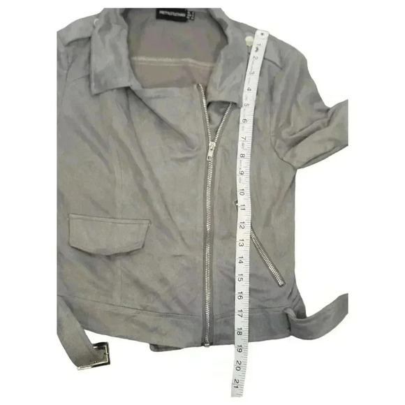 PrettyLittleThing Grey Moto Biker Jacket Faux Suede Size 4 (Small) Grunge - Picture 11 of 15